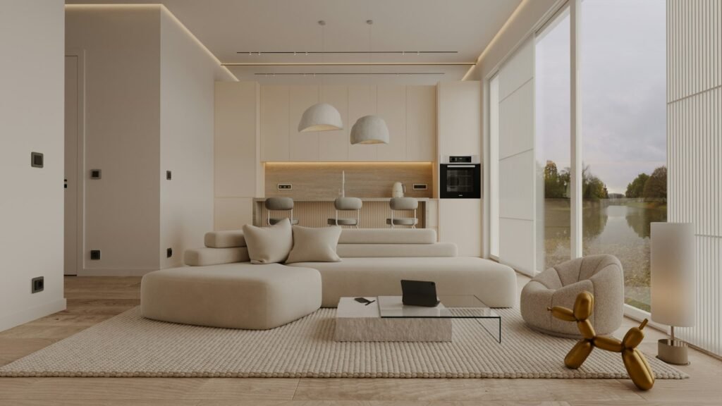 A bright, tidy modern living room